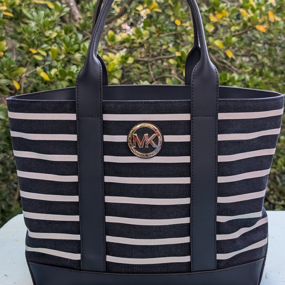 Michael Kors Black and White Striped Tote Bag